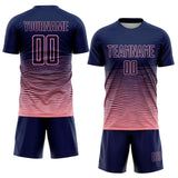 Custom Navy Medium Pink Gradient Wave Line Sports Sublimation Soccer Uniform Jersey