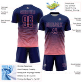 Custom Navy Medium Pink Gradient Wave Line Sports Sublimation Soccer Uniform Jersey