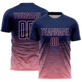 Custom Navy Medium Pink Gradient Wave Line Sports Sublimation Soccer Uniform Jersey