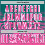 Custom Teal Pink-White Gradient Wave Line Sports Sublimation Soccer Uniform Jersey