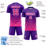 Custom Purple Pink-White Gradient Wave Line Sports Sublimation Soccer Uniform Jersey