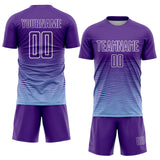 Custom Purple White-Light Blue Gradient Wave Line Sports Sublimation Soccer Uniform Jersey