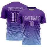 Custom Purple White-Light Blue Gradient Wave Line Sports Sublimation Soccer Uniform Jersey