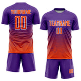 Custom Purple Orange-White Gradient Wave Line Sports Sublimation Soccer Uniform Jersey