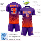 Custom Purple Orange-White Gradient Wave Line Sports Sublimation Soccer Uniform Jersey