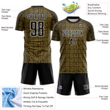 Custom Black Old Gold-White Geometric Maze Interlocking Square Sports Sublimation Soccer Uniform Jersey