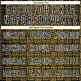 Custom Black Old Gold-White Geometric Maze Interlocking Square Sports Sublimation Soccer Uniform Jersey