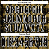 Custom Black Old Gold-White Geometric Maze Interlocking Square Sports Sublimation Soccer Uniform Jersey