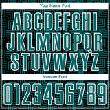 Custom Black Teal-White Geometric Maze Interlocking Square Sports Sublimation Soccer Uniform Jersey