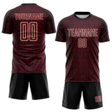 Custom Black Crimson-Cream Geometric Maze Interlocking Square Sports Sublimation Soccer Uniform Jersey