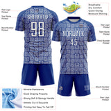 Custom Royal White Geometric Maze Interlocking Square Sports Sublimation Soccer Uniform Jersey