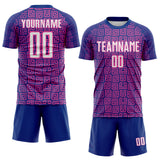 Custom Royal White-Pink Geometric Maze Interlocking Square Sports Sublimation Soccer Uniform Jersey