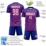 Custom Royal White-Pink Geometric Maze Interlocking Square Sports Sublimation Soccer Uniform Jersey