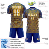 Custom Royal White-Gold Geometric Maze Interlocking Square Sports Sublimation Soccer Uniform Jersey