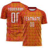 Custom Red White-Gold Geometric Maze Interlocking Square Sports Sublimation Soccer Uniform Jersey