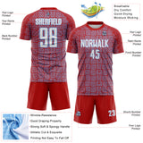 Custom Red White-Light Blue Geometric Maze Interlocking Square Sports Sublimation Soccer Uniform Jersey