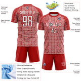 Custom Red White Geometric Maze Interlocking Square Sports Sublimation Soccer Uniform Jersey