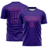 Custom Dark Purple Purple-Pink Geometric Maze Interlocking Square Sports Sublimation Soccer Uniform Jersey