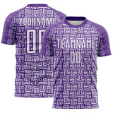 Custom Purple White Geometric Maze Interlocking Square Sports Sublimation Soccer Uniform Jersey