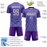 Custom Purple White-Light Blue Geometric Maze Interlocking Square Sports Sublimation Soccer Uniform Jersey