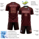 Custom Brown Crimson-Cream Geometric Maze Interlocking Square Sports Sublimation Soccer Uniform Jersey