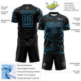 Custom Black Sky Blue Lightning Electric Veins Sublimation Soccer Uniform Jersey