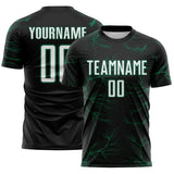 Custom Black White-Kelly Green Lightning Electric Veins Sublimation Soccer Uniform Jersey
