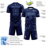 Custom Navy Light Blue Lightning Electric Veins Sublimation Soccer Uniform Jersey