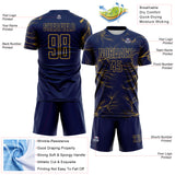 Custom Navy Old Gold Lightning Electric Veins Sublimation Soccer Uniform Jersey