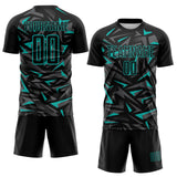 Custom Black Aqua-Steel Gray Cyber Mecha E-sport Geometric Shards Spike Sublimation Soccer Uniform Jersey