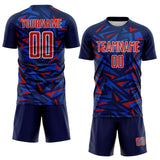 Custom Navy Red Thunder Blue-White Cyber Mecha E-sport Geometric Shards Spike Sublimation Soccer Uniform Jersey