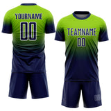 Custom Neon Green Navy-White Fade Fashion Sublimation Soccer Uniform Jersey