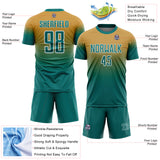 Custom Old Gold Teal-White Fade Fashion Sublimation Soccer Uniform Jersey