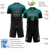 Custom Teal Black-White Fade Fashion Sublimation Soccer Uniform Jersey