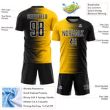 Custom Black White-Gold Gradient Line Sublimation Soccer Uniform Jersey