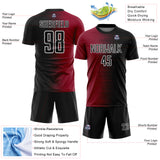 Custom Black White-Crimson Gradient Line Sublimation Soccer Uniform Jersey