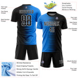 Custom Black White-Powder Blue Gradient Line Sublimation Soccer Uniform Jersey