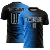 Custom Black White-Powder Blue Gradient Line Sublimation Soccer Uniform Jersey