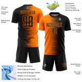 Custom Black Bay Orange Gradient Line Sublimation Soccer Uniform Jersey