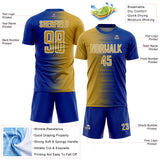 Custom Royal Old Gold-White Gradient Line Sublimation Soccer Uniform Jersey