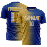 Custom Royal Old Gold-White Gradient Line Sublimation Soccer Uniform Jersey