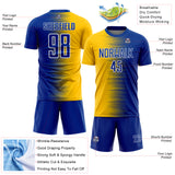 Custom Royal White-Yellow Gradient Line Sublimation Soccer Uniform Jersey