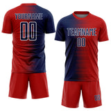 Custom Red Navy-White Gradient Line Sublimation Soccer Uniform Jersey