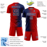 Custom Red Navy-White Gradient Line Sublimation Soccer Uniform Jersey