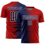 Custom Red Navy-White Gradient Line Sublimation Soccer Uniform Jersey