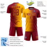 Custom Crimson Gold Gradient Line Sublimation Soccer Uniform Jersey