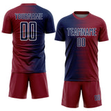 Custom Crimson Navy-White Gradient Line Sublimation Soccer Uniform Jersey