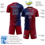 Custom Crimson Navy-White Gradient Line Sublimation Soccer Uniform Jersey