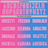 Custom Powder Blue Pink-White Gradient Line Sublimation Soccer Uniform Jersey