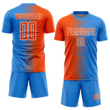 Custom Powder Blue Orange-White Gradient Line Sublimation Soccer Uniform Jersey